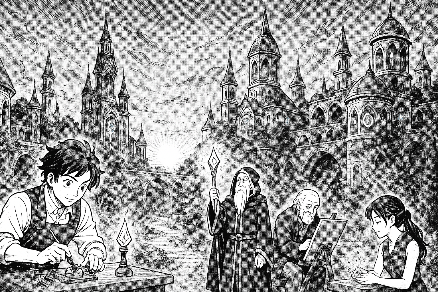 Anime style battle and chaos during the Fall of Harmony